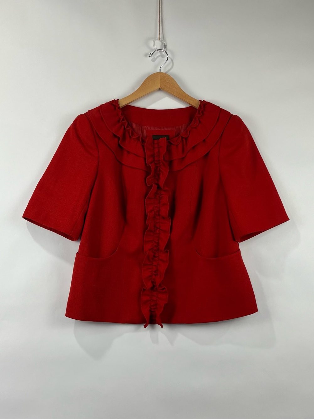 The Limited Ruffle Front Jacket Blouse L Pockets
